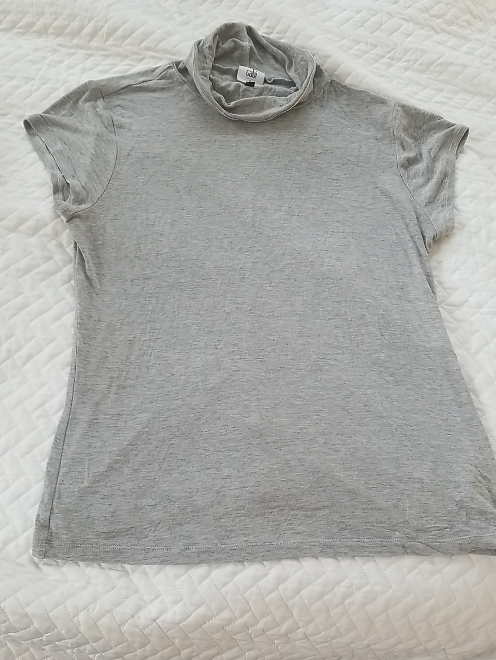 CAbi Light Gray Short Sleeve Turtleneck Tee